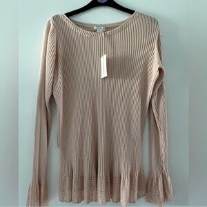 Sundance Ribbed Peplum Top Blush Pink Long Sleeve Knit NWT (No Belt)
